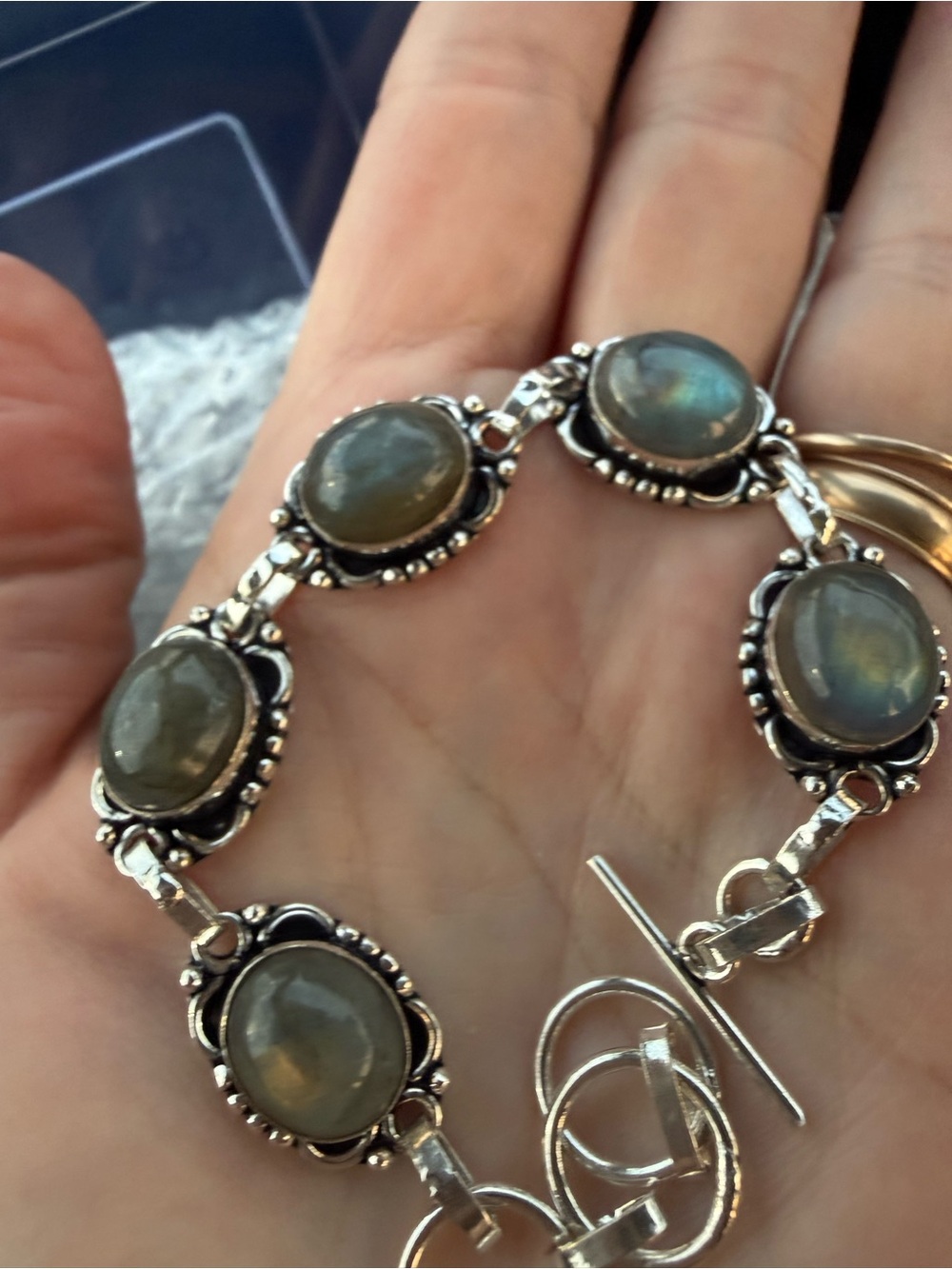 Sterling Silver Labradorite Link Bracelet in Blue-Green